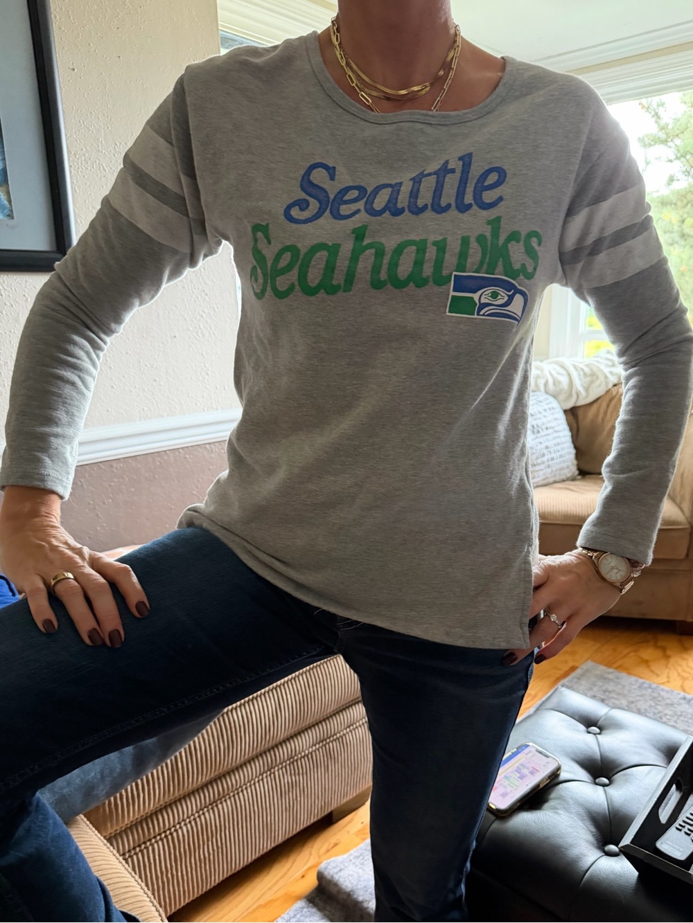 Seattle Seahawks Gray Long-Sleeve Crewneck Sweatshirt, Medium